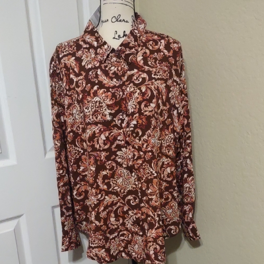Emily Daniels Brown Floral Top Plus Size 2X New